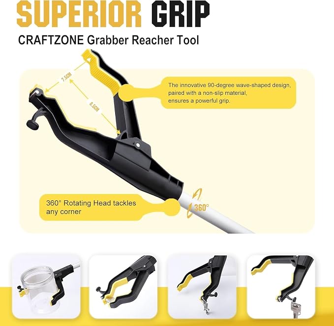 32" Grabber Reacher Tool, 2-Pack Foldable Reacher Grabber Pickup Tool with Shoe Horn Design, Trash Picker Upper Grabber with 360° Rotating Jaw & Magnet, Bend-Free Grabbers for Seniors