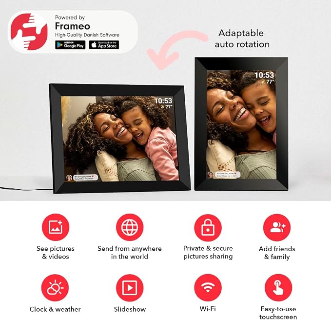 32GB FRAMEO 10.1 Inch Smart WiFi Digital Photo Frame | 1280x800 HD IPS Touchscreen , 32GB Large Storage, Auto Rotate,Share Moments Instantly via Frameo App from Anywhere