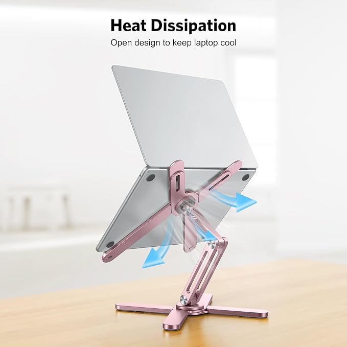 OMOTON LA10 360° Rotating Laptop Stand Riser Foldable for Desk, Pink | Aluminium Aolly, Adjustable Height Angles, Collaborative Work, Easy Storage, Fits Laptops up to 17", for MacBook Pro/Air HP