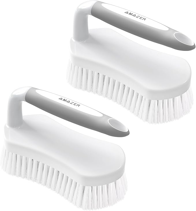 Scrub Brush for Cleaning Comfort Grip Shower Scrubber Flexible Stiff Bristles with Handle Heavy Duty Cleaner Brush for Tub Sink Carpet Floor - Pack of 2 (Grey+Grey)