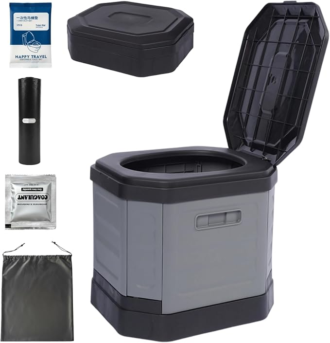 Upgrade Portable Toilet for Adults, Travel Floding Toilet with Lid for Adults & Kids, Camping Toilet Portable Potty for Hiking,Car,Beach and Camping (Gray, Medium)