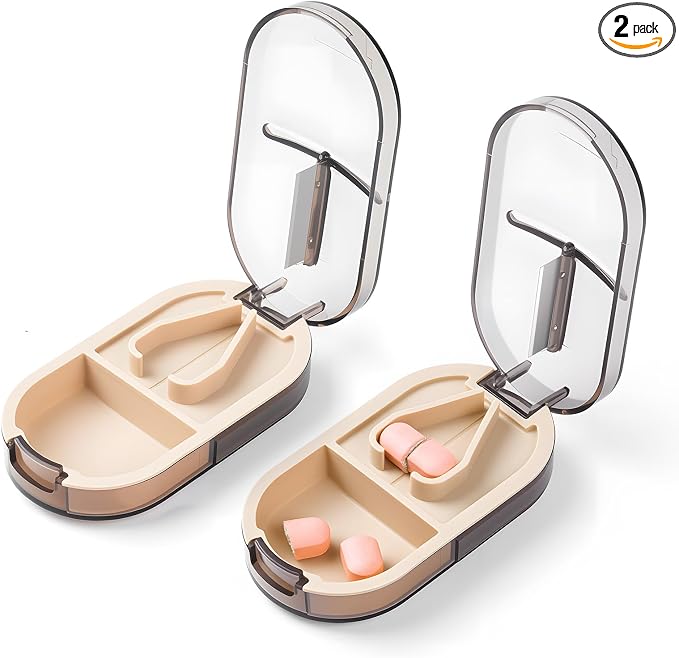 Daviky 2 PCS Pill Cutter Splitter with Removable Silicone Pad, Safe and Precise Cutting for Large, Small & Tiny Pills, Vitamins and Tablets, Stainless Steel Blade, Travel Size, BPA Free