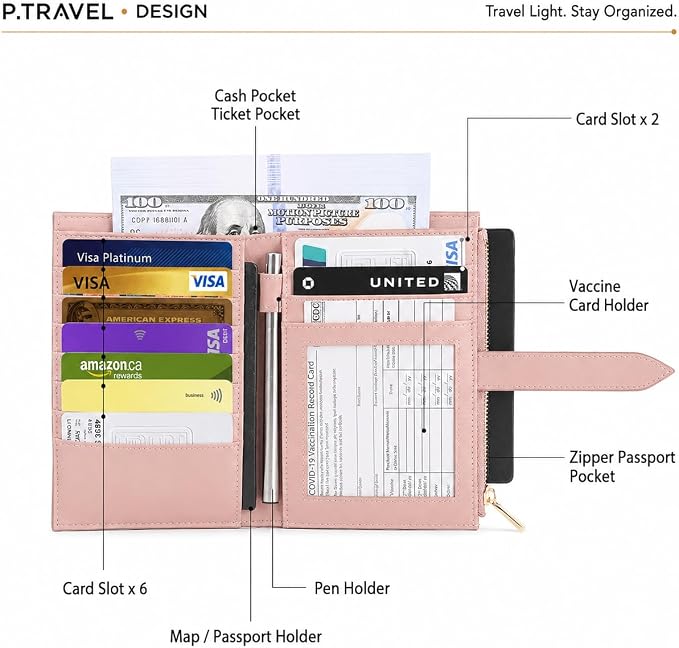 Passport Holder for Family,RFID Travel Document Organizer for Women,RFID Passport Wallet with Airtag Holder,Family Passport Protector Case, Anti-Lost Travel Essentials