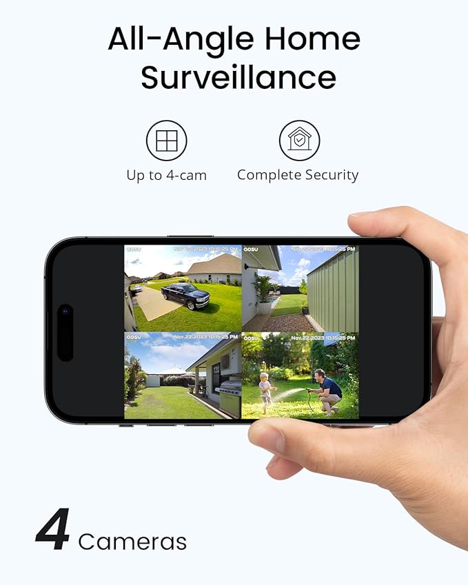 aosu 3K/5MP Solar Security Cameras Outdoor Wireless, Ultra HD Video Home Security System 4-Cam Kit with 166° Ultra Wide Angle, Cam-to-Cam Sync, Color Night Vision, Spotlight & Siren, No Monthly Fees