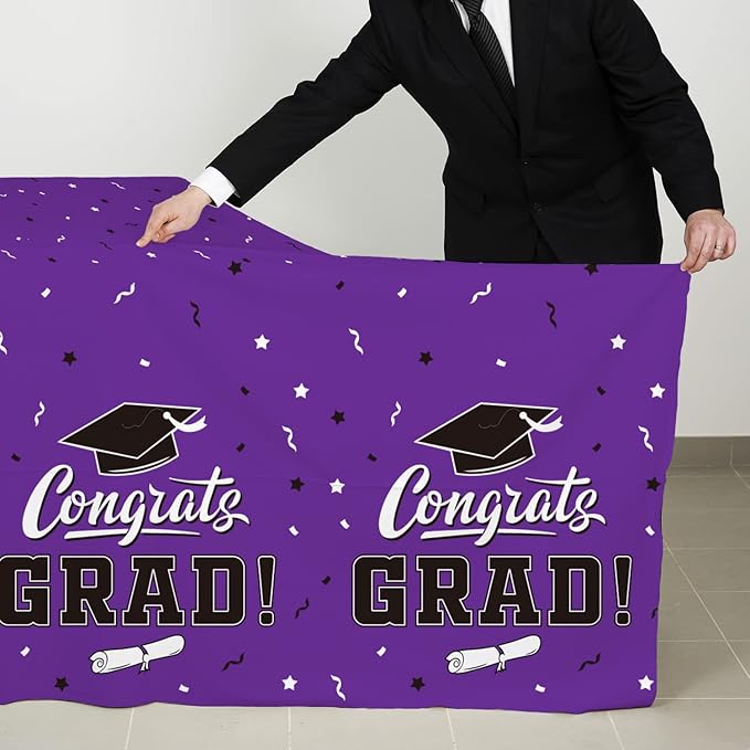 Gatherfun Graduation Party Decorations, Gongrats Grad Tablecover for Graduation Party Supplies, 3 pcs Purple Table Cloths, 54"x108"
