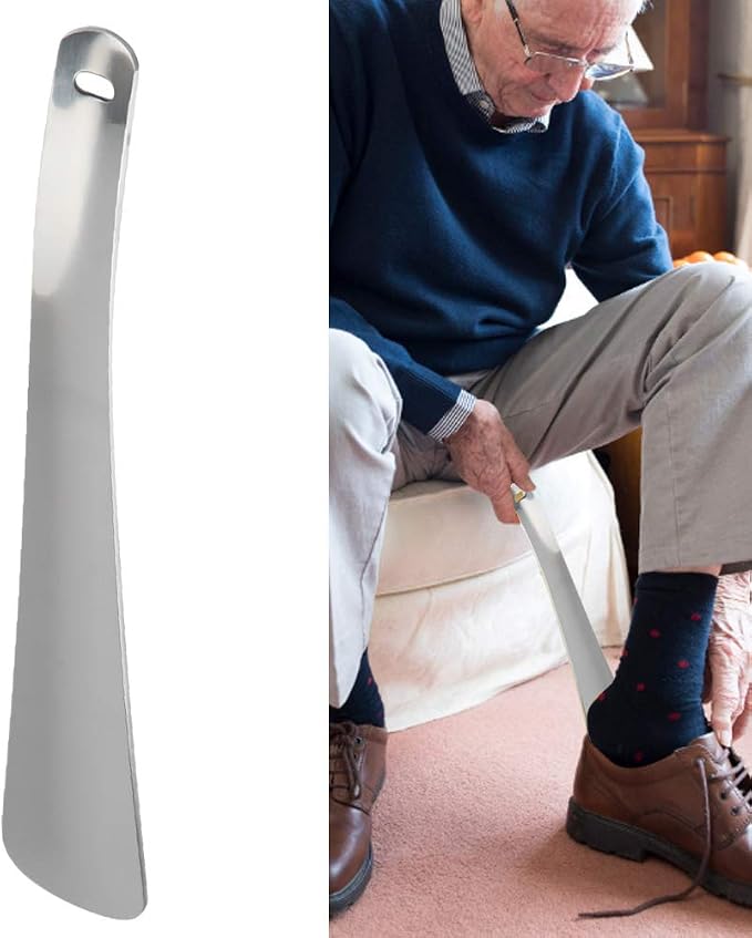 Stainless Steel Shoe Horn 11.8in Long Handle Shoe Helper for Seniors Pregnant Women Kids Heat Shoehorn for Easy Shoeing Easy to Use for Large Medium Small Feet Travel Storage Reversible Shoehorn