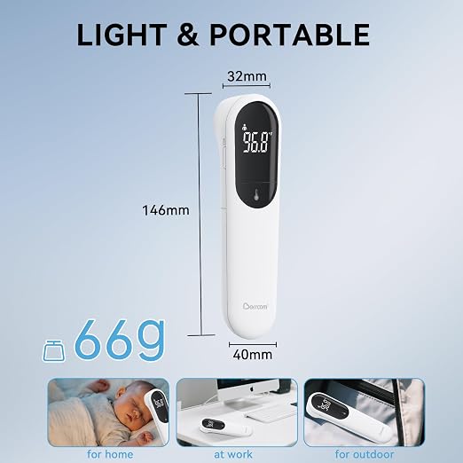 Berrcom Dual Probe No Touch Forehead Thermometer Fever Alarm All Ages | Fast reading digital thermometer with LED screen & fever alarm, no-touch dual probe design for all family members