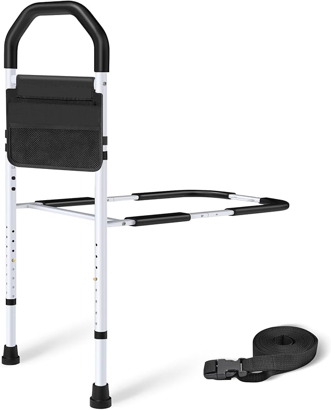 Bed Rails for Elderly Adults Safety - ASTM Approved Bed Side Rail for Seniors with Support Leg,Two-side Storage Bag, Non-Slip Bed Assist Cane Guard,Adjustable Bedrails for King,Queen,Full,Twins