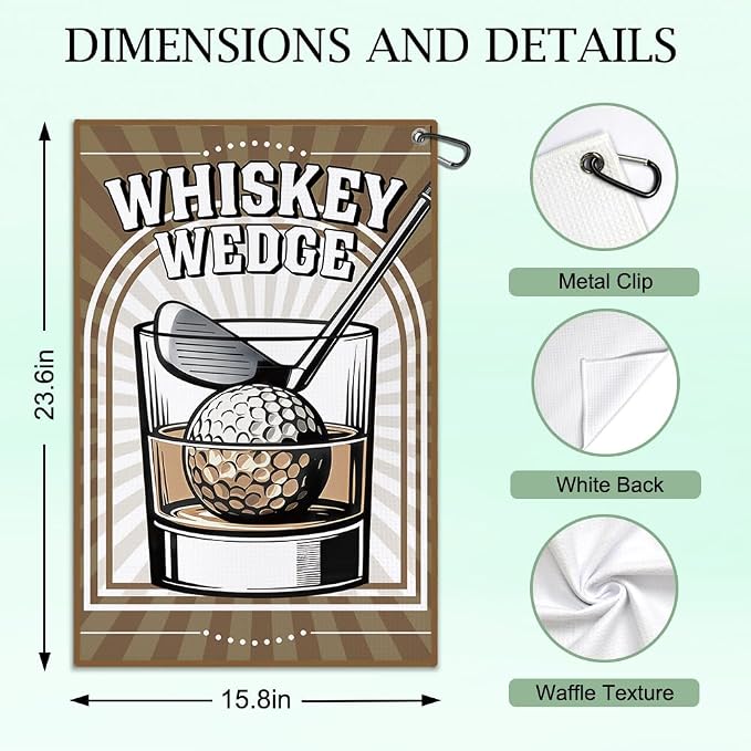 DYJYBMY Whiskey Wedge Brown Printed Golf Towel with Clip, Retro Golf Towel for Men, Anniversary Golfing Gifts for Husband, Retirement Thank You Gifts for Golfing Lover Family Dad Grandfather Uncle
