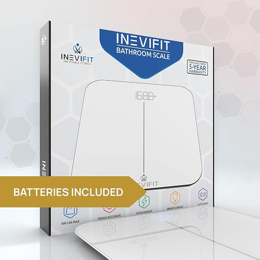 INEVIFIT Bathroom Scale, Highly Accurate Digital Bathroom Body Scale, Measures Weight up to 400 lbs. Includes Batteries