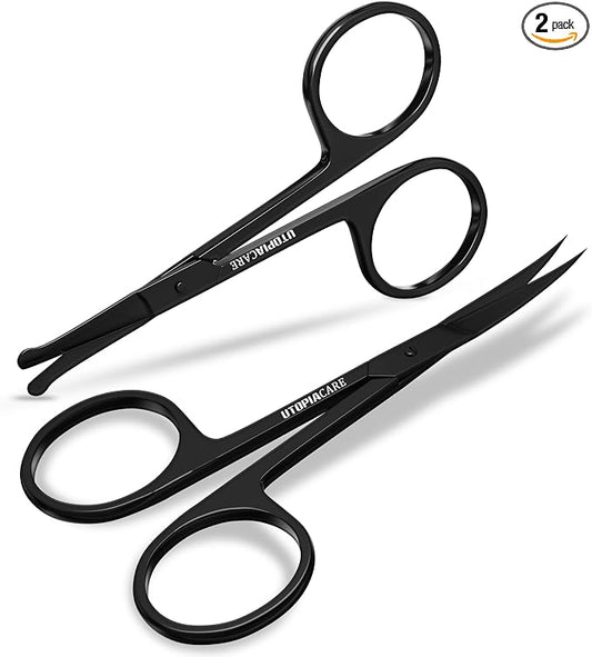 Utopia Care Eyebrow Scissors, Professional Stainless Steel Small Shears for Men and Women, Nose Hair Scissors for Grooming Mustache, Beard, Eyelashes, Ear Hair Trimming, Black