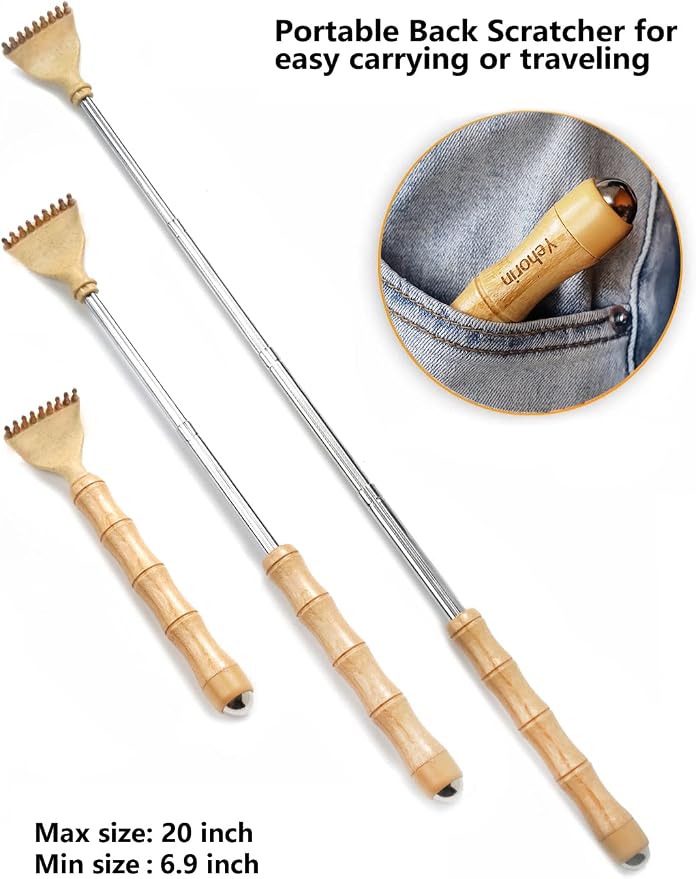 Back Scratcher Telescoping, Portable Extendable Bamboo Backscratcher for Men for Women with Beautiful Gift Packaging, Body Scratcher for Adults（Roll Ball）