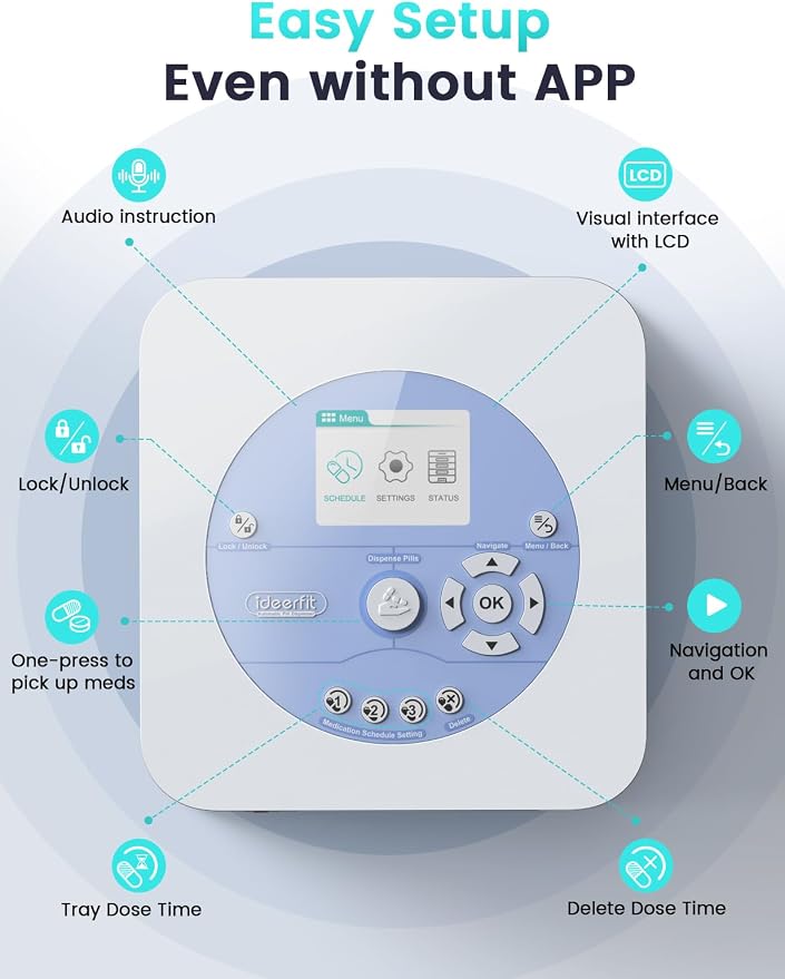 42-Day(1X) Automatic Pill Dispenser (Expandable Tray) – App & On-Device Setup by Family, LCD Display, Digital Lock, Sound & Light Alerts –Safe Medication Organizer for Dementia Seniors (3-Tray, White)