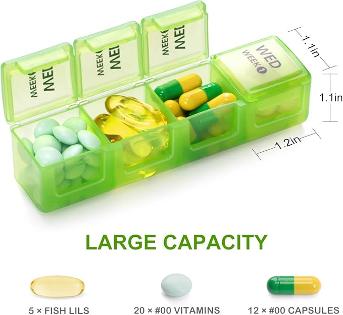 Sukuos Monthly Pill Organizer 28 Day, Large Moisture-Resistant Pill Box Cases with Dust-Proof Box and Clear Lid for Vitamin/Fish Oil/Supplements, Easy to Open and Clean