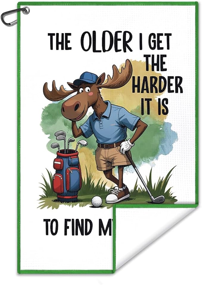 The Older I Get The Harder It is Golf Towel, Funny Moose Golf Bag Towel with Clip for Men, Golfing Accessories for Men, Golfing Gifts for Dad Grandpa, Father Day Retirement Gifts for Golfer Fan