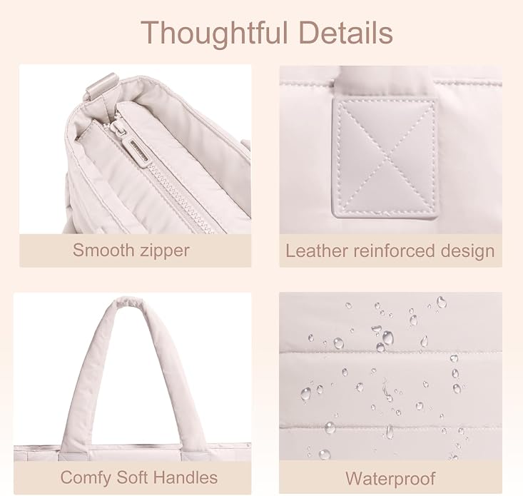 Puffer Tote Bag for Women Quilted Nurse Bag Lightweight Work Bag for Teacher Travel Handbag with Multiple Pockets