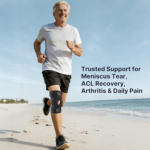 Fit Geno Hinged Knee Brace for Meniscus Tear: Adjustable Knee Support for Knee Pain w/Side Stabilizers & Hinges for Injury or Surgery Recovery - Men and Women