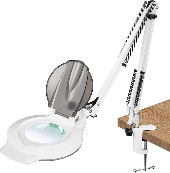 10X Magnifying Glass with Light, NUEYiO 2200 Lumens Stepless Dimmable Mangifier with Light, 4.2" Real Lens, Adjustable Metal Swing Arm Lighted Magnifying Lamp for Esthetician, Crafts, Close Work