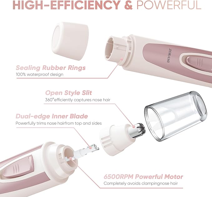 Ear and Nose Hair Trimmer Clipper - 2026 Professional Painless Eyebrow & Facial Hair Trimmer for Men Women, Battery-Operated Trimmer with IPX7 Waterproof, Dual Edge Blades for Easy Cleansing Rose Pink