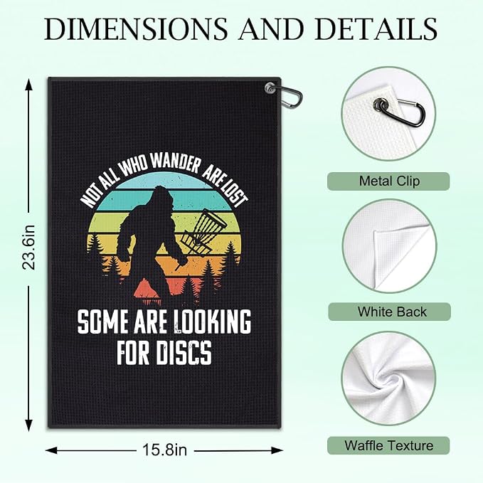 DYJYBMY Not All Who Wander are Lost Some are Looking for Discs Printed Golf Towel with Clip, Funny Cryptids Disc Golf Towel for Men, Father's Day Sports Gifts for Disc Golfer Men Dad Husband Golfer