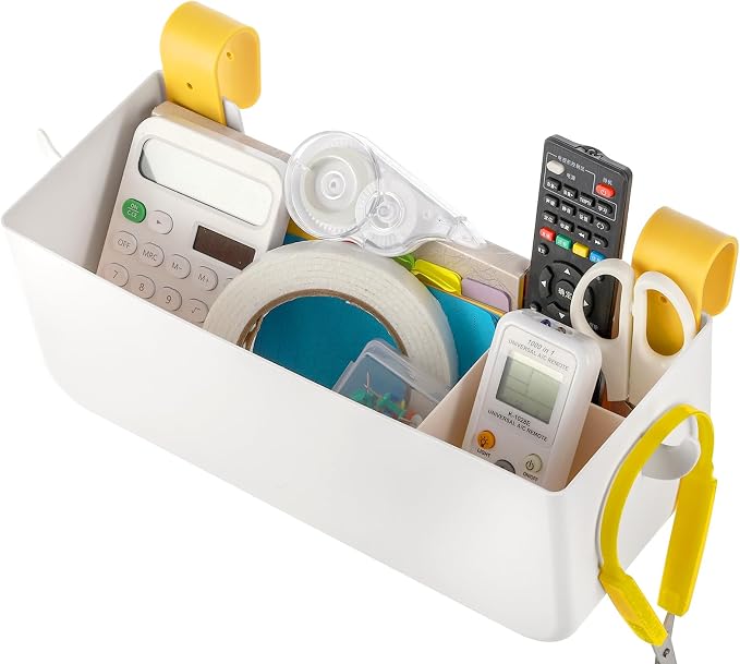 2 Pack Bedside Organizer Hanging Caddy, Bunk Bed Shelf Plastic Storage Basket with Hooks for Dorm, Bathroom Handrail, Remote Holder, Bottles, Office Supplies