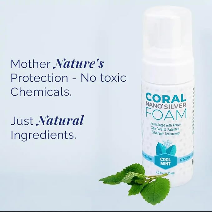Coral Nano Silver Foaming Toothpaste – Fluoride Free Natural Remineralizing Tooth Foam – Whitening, SLS & Glycerin Free with Xylitol & Coral Calcium – Mint Flavor (4oz, 3-Month Supply)