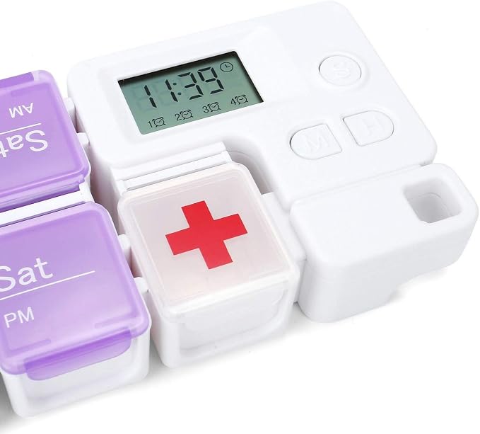 7-Day Pill Organizer with Medicine Reminder Alarm, Cozycabin Weekly Large Vitamin Box Organizer - AM PM Daily Travel Medication Box(Rainbow)