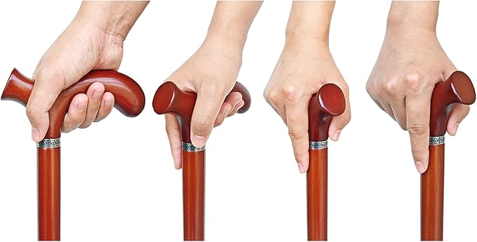 Wooden Walking Cane with 5 Height for Men and Women, Handmade Wood Cane with Comfort Grip Handle, Supportive Mobility Aid for Seniors, Fashionable & Classic Lightweight Stick