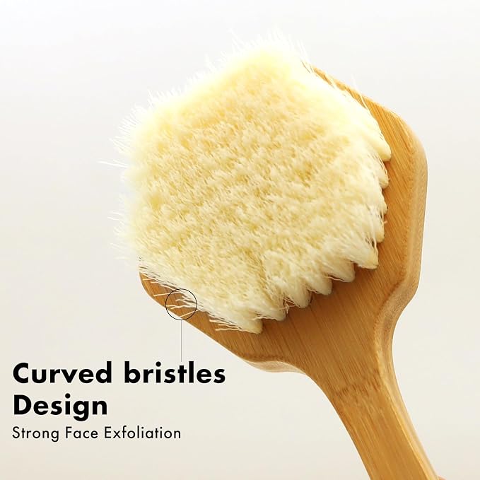 NORTHSONG Body Brush+Face Brush,Deep Cleaning Exfoliating Set,Gift Ready | Body brush,Large Head Bath Brush,17.72"Extra-Long,Curved Bamboo Handle,100% Boar Bristles,ideal for Elderly,Shoulder Pain