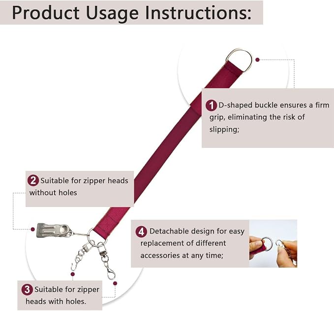 MAGNEECH Detachable Zipper Puller Helper for Dress and Boots, Effortless Zipping with Hook and Clip for Various Types of Zippers - Convenient and Portable Zipper Pull Tool (Burgundy)