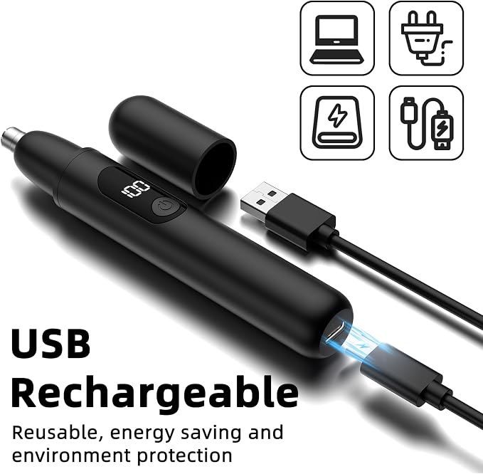 Smity Nose Hair Trimmer, Rechargeable Cordless Painless Ear Eyebrow Trimming Tool Dual Edge Blades Razor Easy Cleansing with LED Light for Man Woman