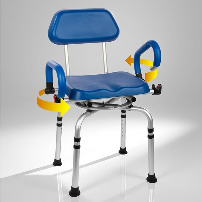 360° PU Padded Swivel Shower Chair-Bath Tub Transfer Bench, 20-25in Adjustable Height, Drop Arms & Anti-Rust Aluminum Shower Chair for Elderly and Disabled, Safety Bench for Bathtubs & Showers