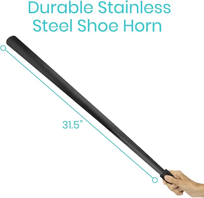 Vive Extra Long Handled Shoe Horn (31.5 Inches)- Metal Shoehorn for Men and Women- Large Standing Reach Assist for Seniors
