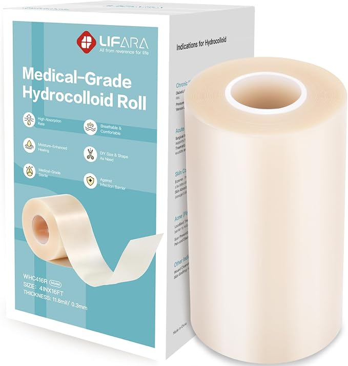 LIFARA Hydrocolloid Roll for Wound Care - Cut-to-Size, Hydrocolloid Patch Bandages with Self-Adhesive, Ultra Absorbent & Waterproof, First Aid Kit Essential (11.8mil/ 0.3mm Thickness, 4in*16ft)