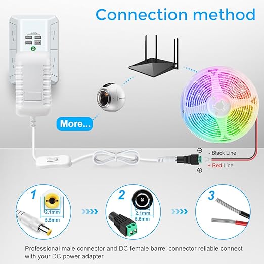 12V Power Supply, 12 Volt 2A 24W DC Power Supply with On Off Switch, White Switching LED Power Adapter, AC 110V to 12V Transformer Plug for LED Strip Lights with 5.5/2.1 DC Female Connector, 3 Pack