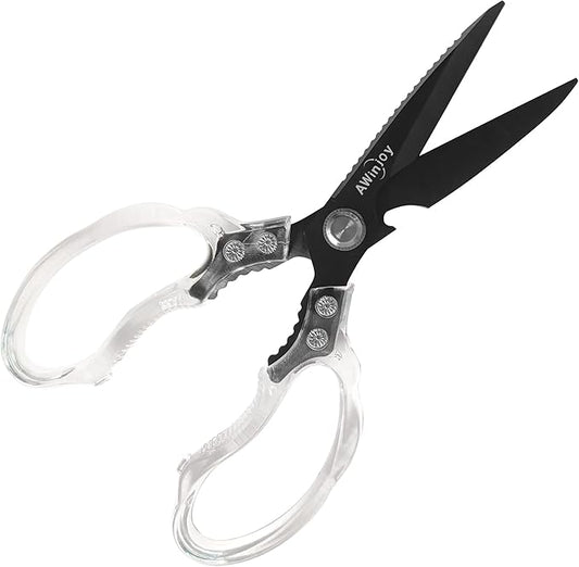 AWinjoy Kitchen Scissors, Heavy Duty Sharp Kitchen Shears, Stainless Steel & Aluminum, Transparent, Serrated Edge, Day Style, 1 Count