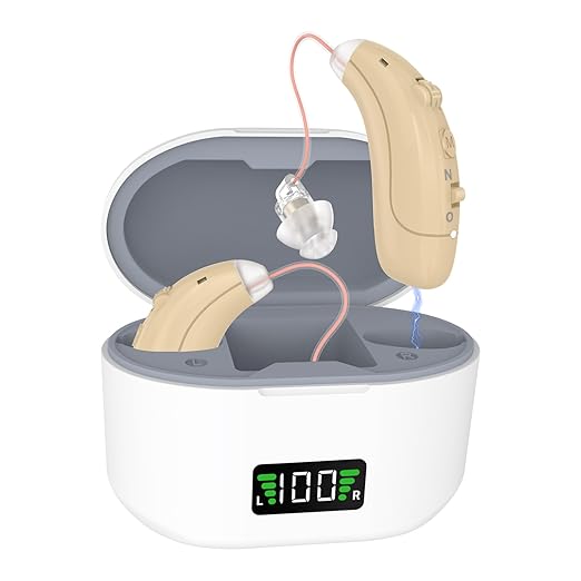 Rechargeable Hearing Aids for Seniors - Noise-Canceling Behind-the-Ear Amplifiers with Stepless Volume Control, Lightweight & Comfortable for Daily Use