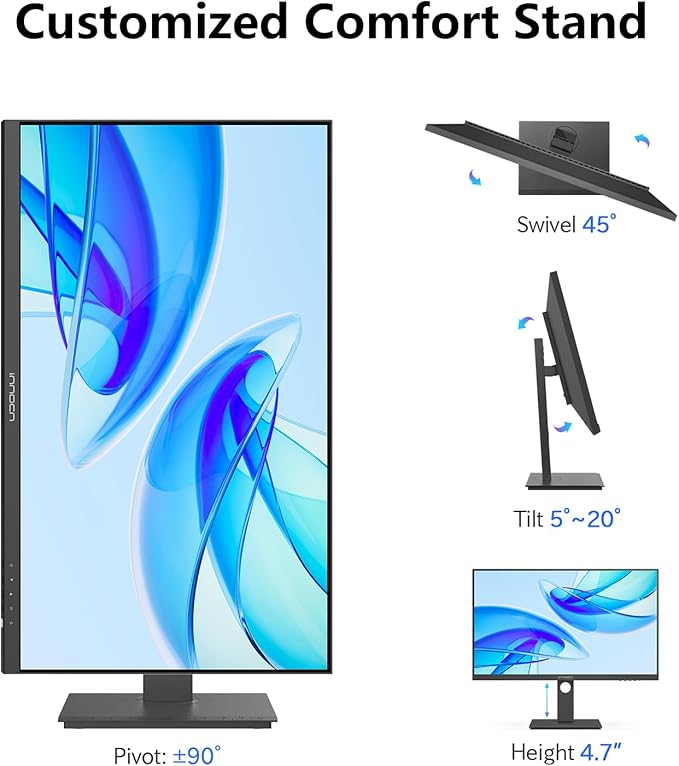 INNOCN 27 Inch 4K Monitor Computer UHD 3840 x 2160 LCD IPS Display, HDR400, USB Type C DP HDMI PC Monitor, 1.07B+ Colors, Built-in Speakers, Pivot/Height Adjustable Stand, Black