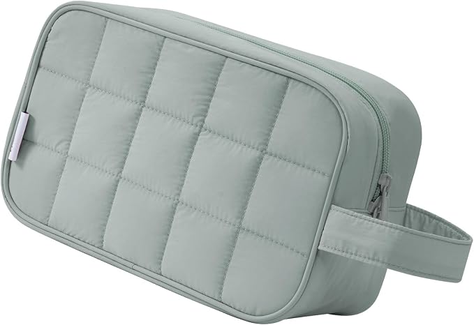 Narwey Quilted Makeup Bag Puffy Make up Bag Cosmetic Bag Organizer, Puffer Travel Toiletry Bag for Traveling Women Girl, Travel Bag for Toiletries, Skincare Medicine Bags (Sage Green)
