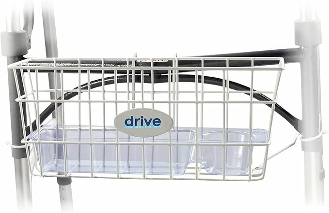 Drive Medical Walker Basket with Cup Holder for Folding Walker, White | Walker Basket Features Built-In Cup Holder for Convenient Everyday Storage on Any Folding Walker Frame