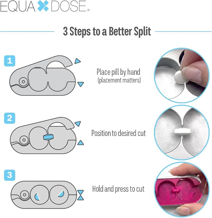 EQUADOSE Pill Splitter with Premium and Durable Aluminum Blades, Safely and Cleanly Cuts Small and Large Tablets, Vitamins, and Pills, Easy Tablet Divider for Accurate Medication Dosing, Pink
