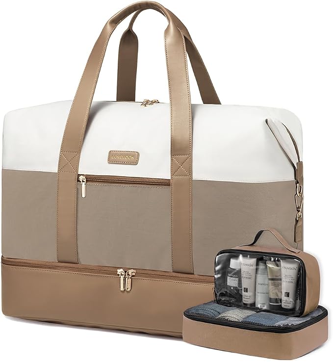 LOVEVOOK Weekender Bag for Women, Large Duffle Bag for Travel with 2 Packing Cubes, Carry on Overnight Bag with Shoe Compartment, Mom Hospital Bags for Labor and Delivery
