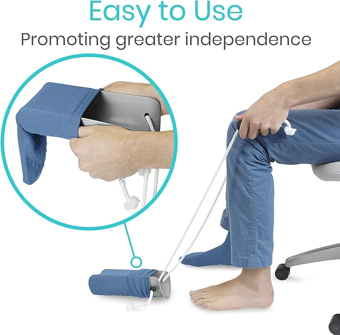Vive Sock Aid Device for Seniors and Shoe Horn Kit - Sock Puller Aid Easy On and Off - Shoe Horn Long Handle - Adjustable