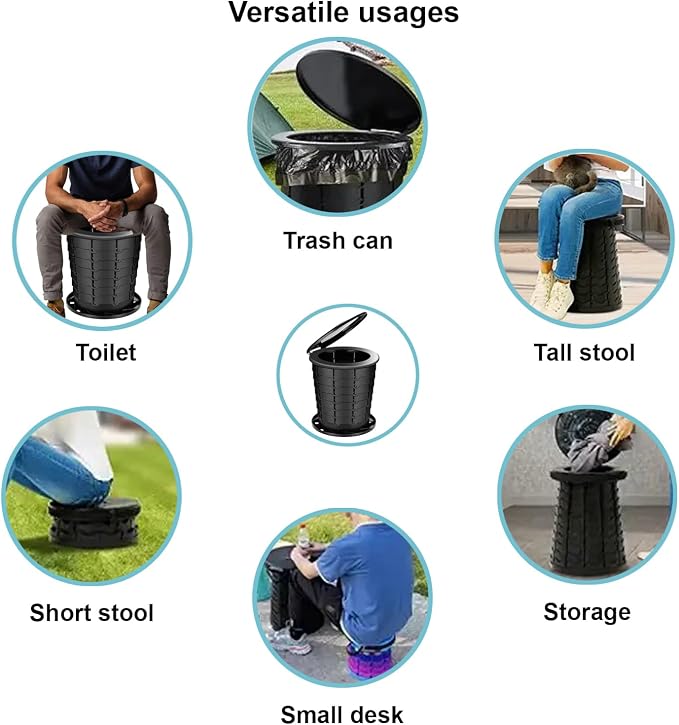 Retractable Camping Toilet with Female Urinal | Adjustable Height Portable Toilet for Adults and Kids | Portable Potty, Camp Toilet, Travel Toilet Set, Black