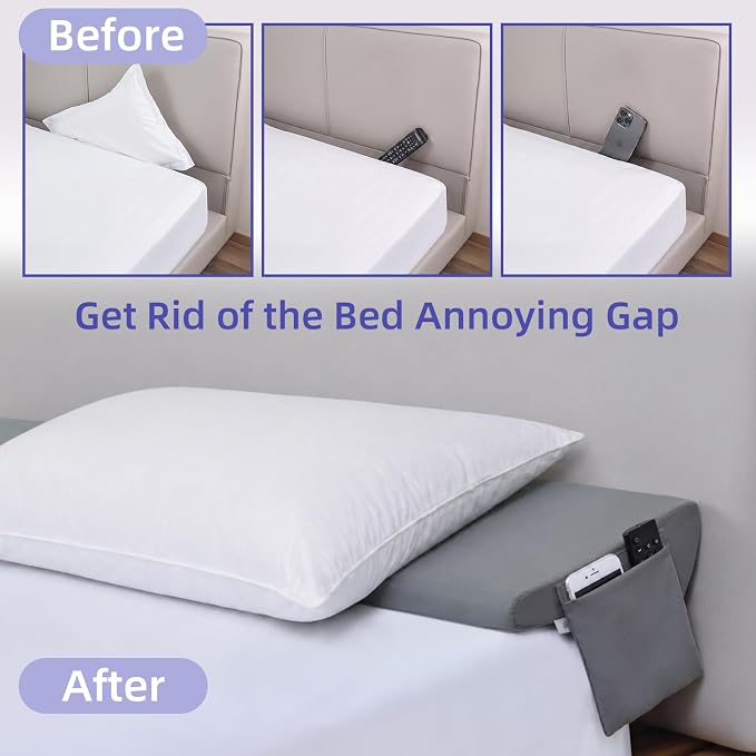 Vekkia King Bed Wedge Pillow for Headboard Gap, Mattress Gap Filler Pillow to Cover 0-6" Gap, Bed Wedge Gap Filler with High-Density Foam, Removable Washable Cover, Gray, 76"x10"x8.5"