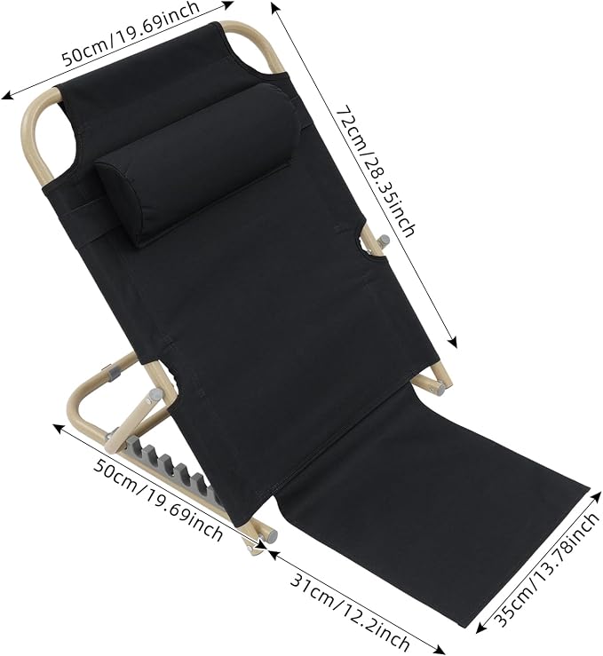 PERFERATE Bed Backrest Support Portable Bed Chair 7 Gears Adjustable Lifting Beds Backrest Folding Reading Chair with Pillow for Elderly Back Neck Lumbar Support, Beach Comfy Travel (Black)
