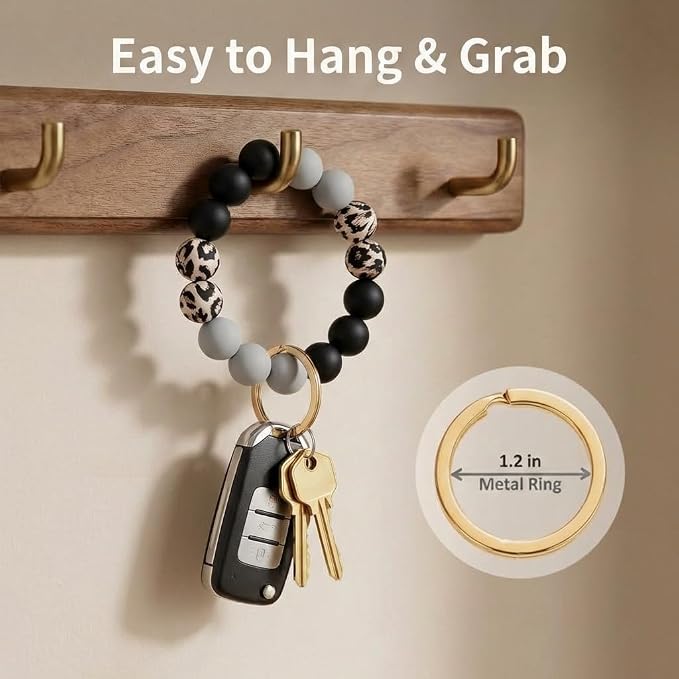BIHRTC Key Ring Bracelet Car Keychain Holder Wristlet Silicone Women Beaded Bangle Chains