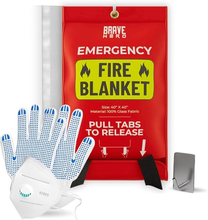 Fire Safety Kit | Kitchen Fire Blanket with Gloves & KN95 Masks | Emergency Fire Suppression Blanket