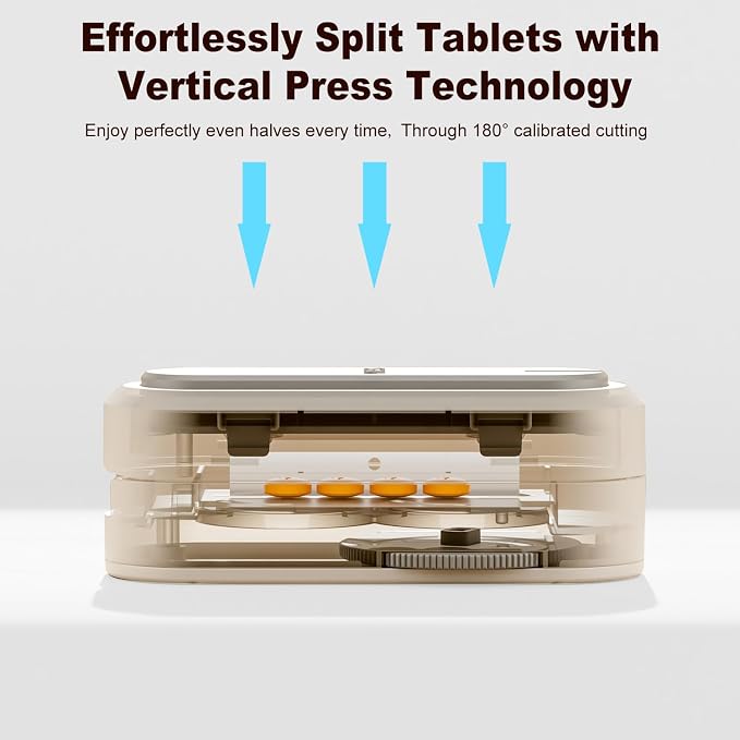 Pill Cutter Splitter for Small and Tiny Larger Pills. |ONE Button Easy Push Accurately Cuts Multiple Pills at Once. Sharp Blade with Safety Guard. Non-Slip Silicone Edge (Blue)