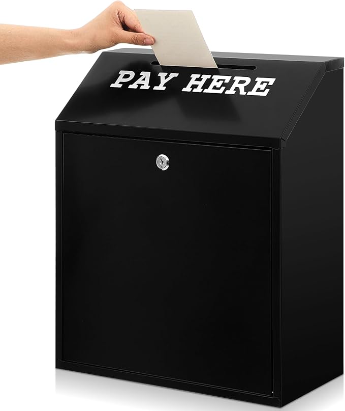 Yaocom Safe Metal Cash Box for Farm Stand – Money Drop and Secure Donation Collection, Wall Mount Lockable Unit with Pre Drilled Holes for Outdoor Self Serve(Black,18 x 15 x 7 Inch)